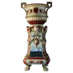 Large 19th Century Majolica jardiniere on stand.