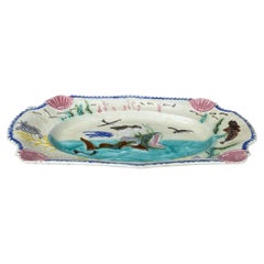 Large 19th Century Majolica Mermaid Wall Platter Nimy Les Mons