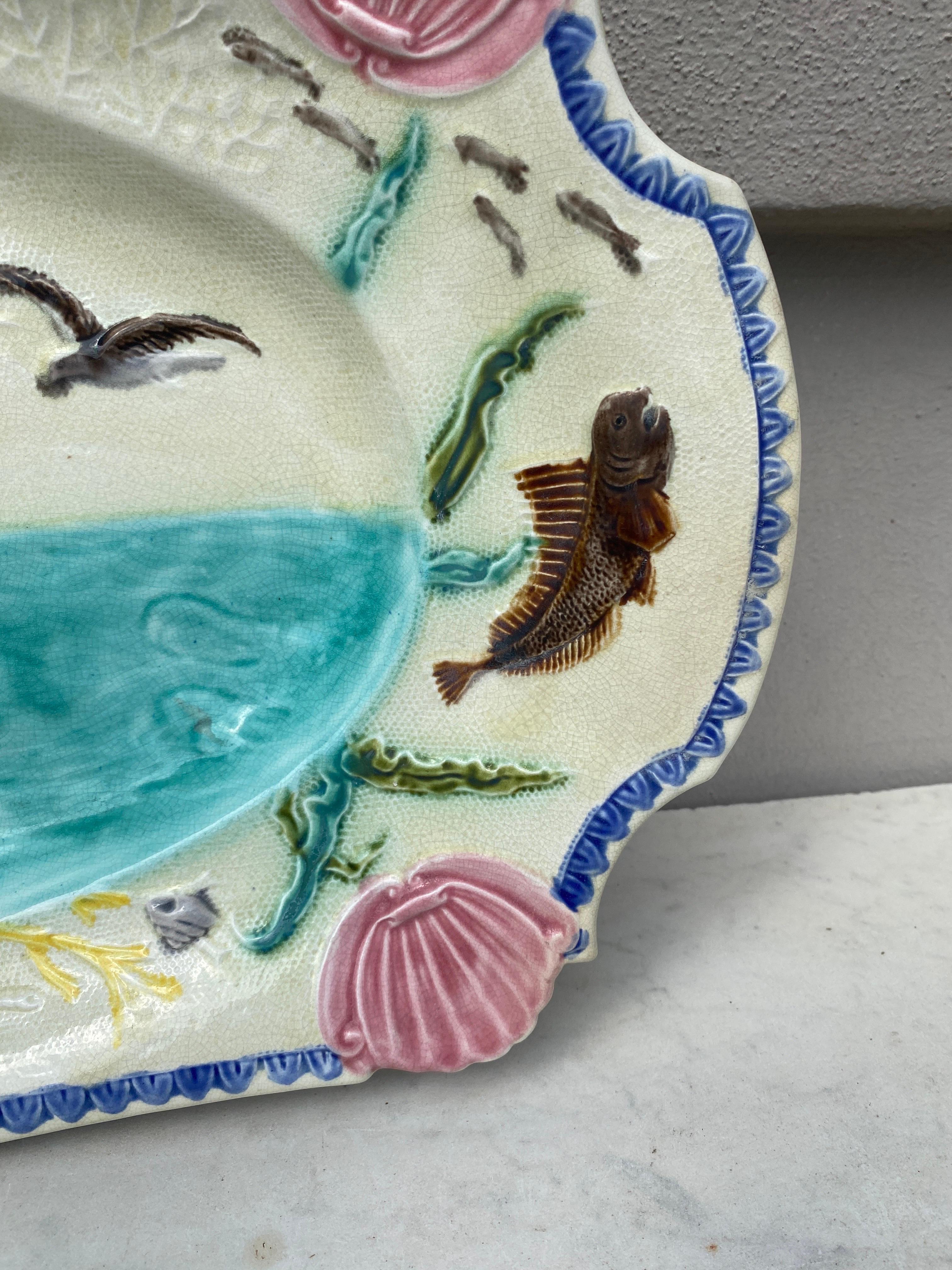Belgian Large 19th Century Majolica Mermaid Wall Platter Nimy Les Mons