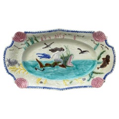 Large 19th Century Majolica Mermaid Wall Platter Nimy Les Mons