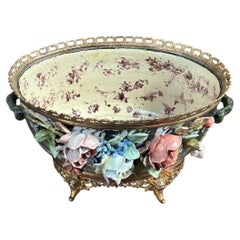 Large 19th Century Majolica Roses Jardinière Edouard Gilles