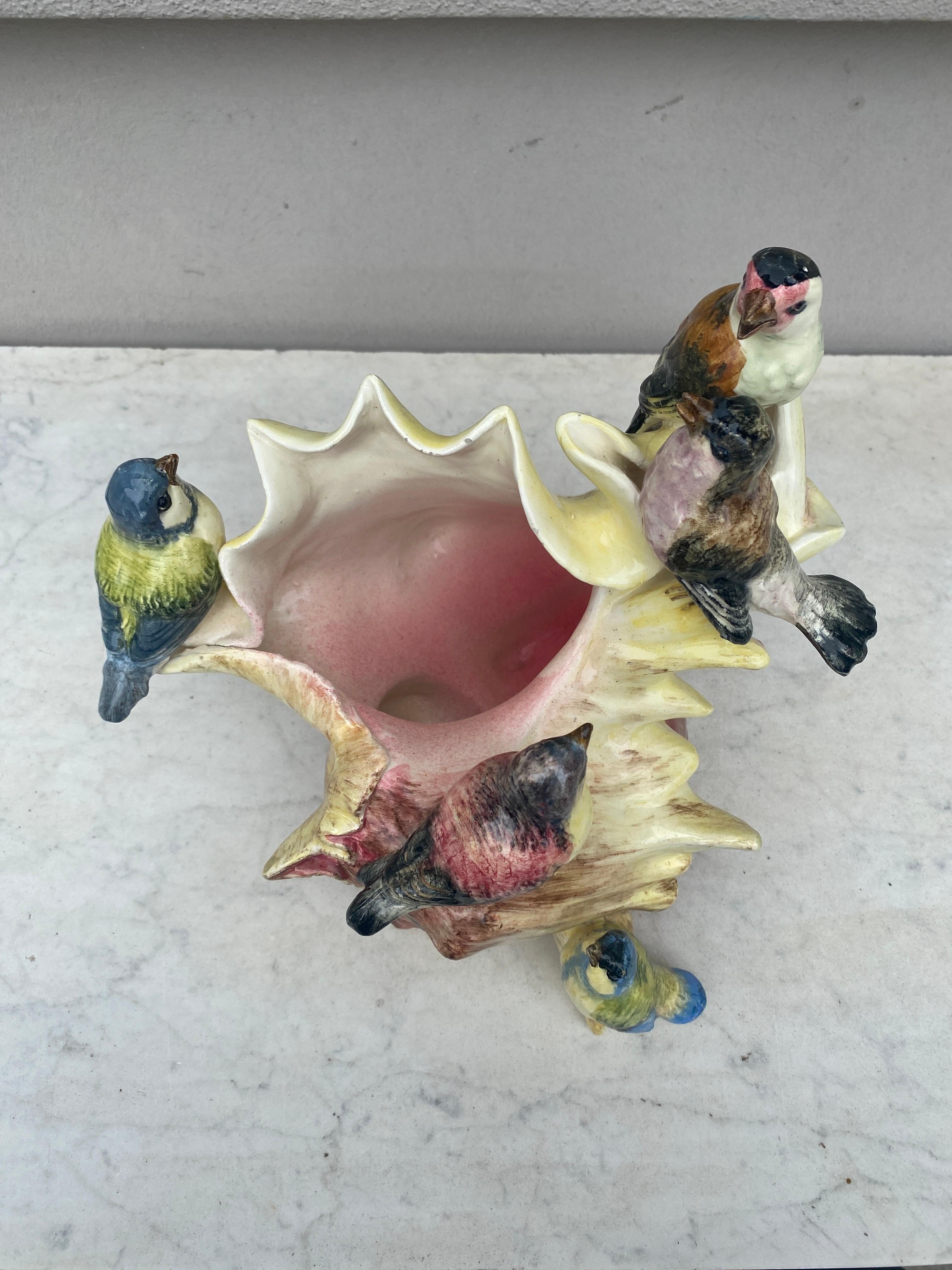 Large 19th Century Majolica Shell with Birds Delphin Massier 4