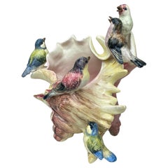 Large 19th Century Majolica Shell with Birds Delphin Massier
