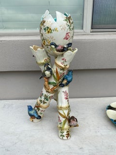 Large 19th Century Majolica Vase with Birds Delphin Massier