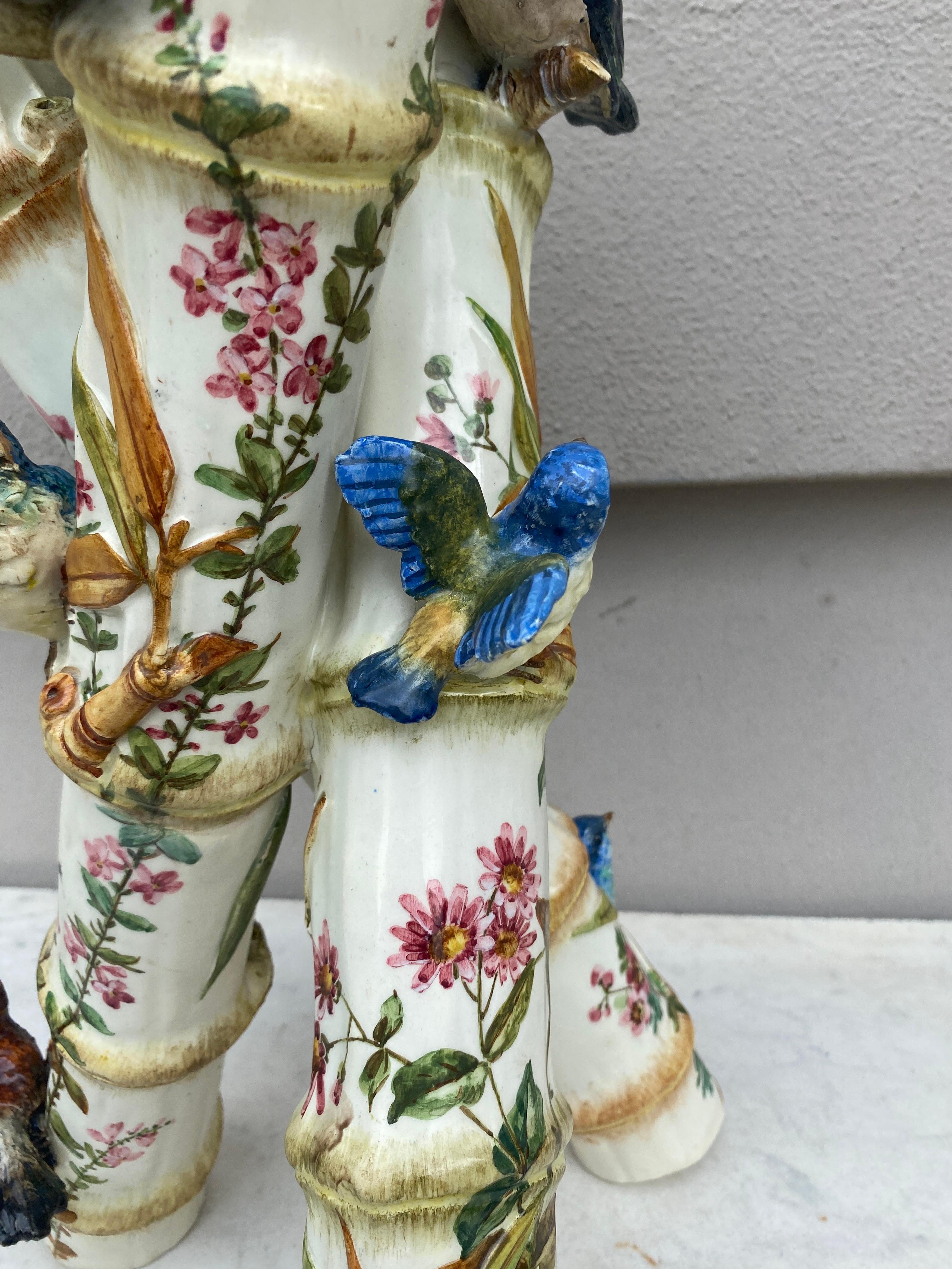 Aesthetic Movement Large 19th Century Majolica Vase with Birds Delphin Massier For Sale