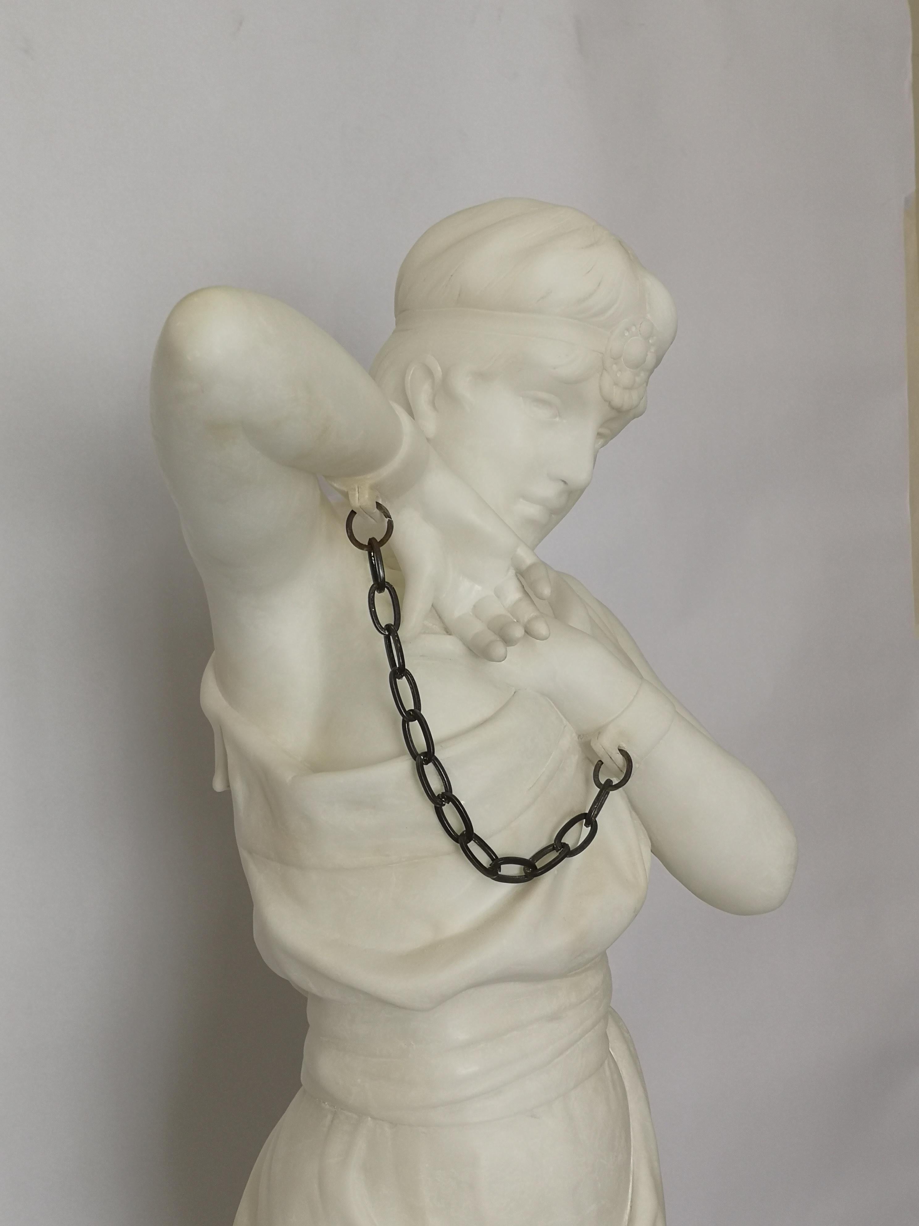French Large 19th Century Marble of a Slave Woman by Pugi For Sale