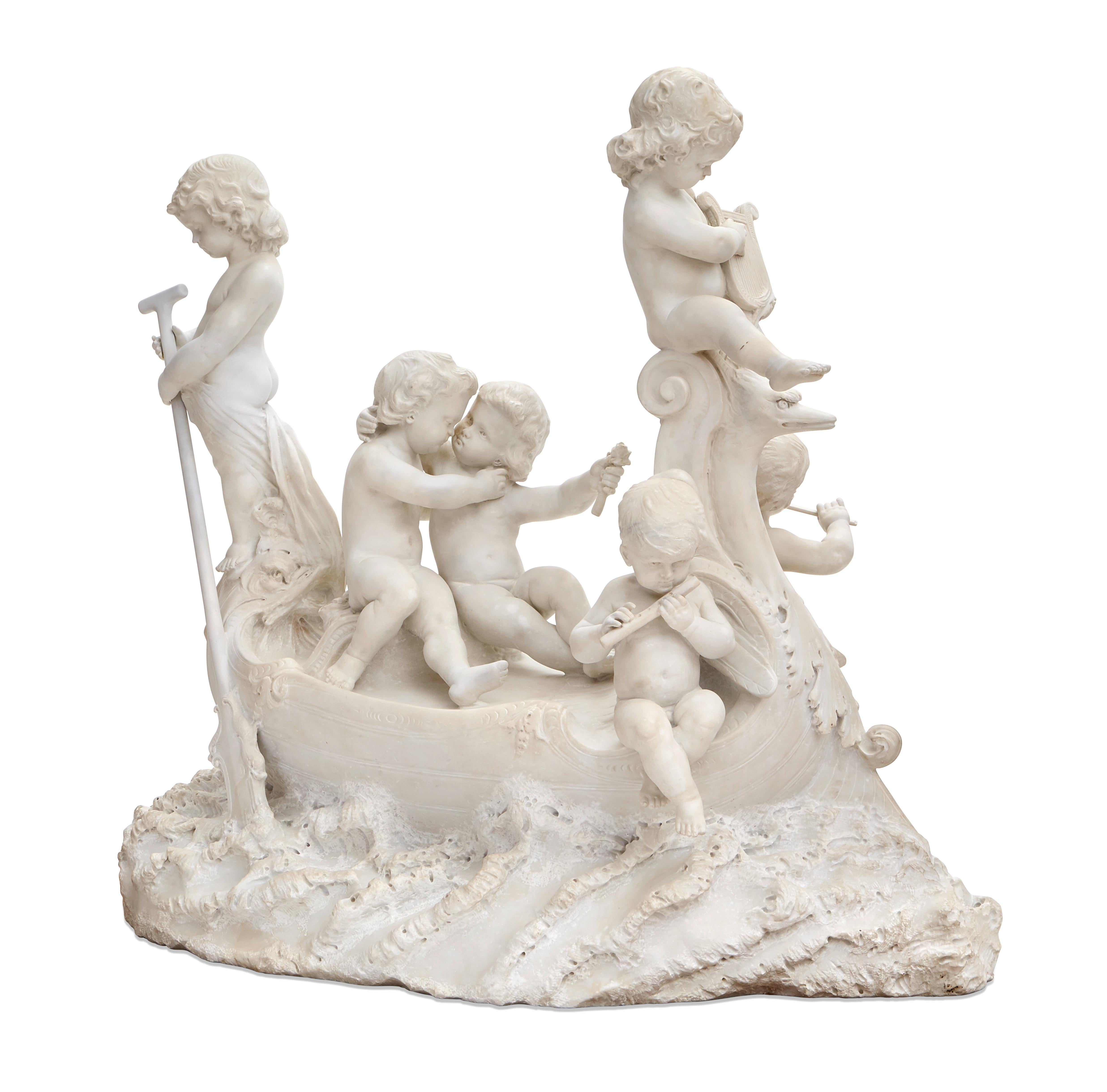Grande sculpture en marbre du 19ème siècle, « Le bateau d'amour » en vente 13