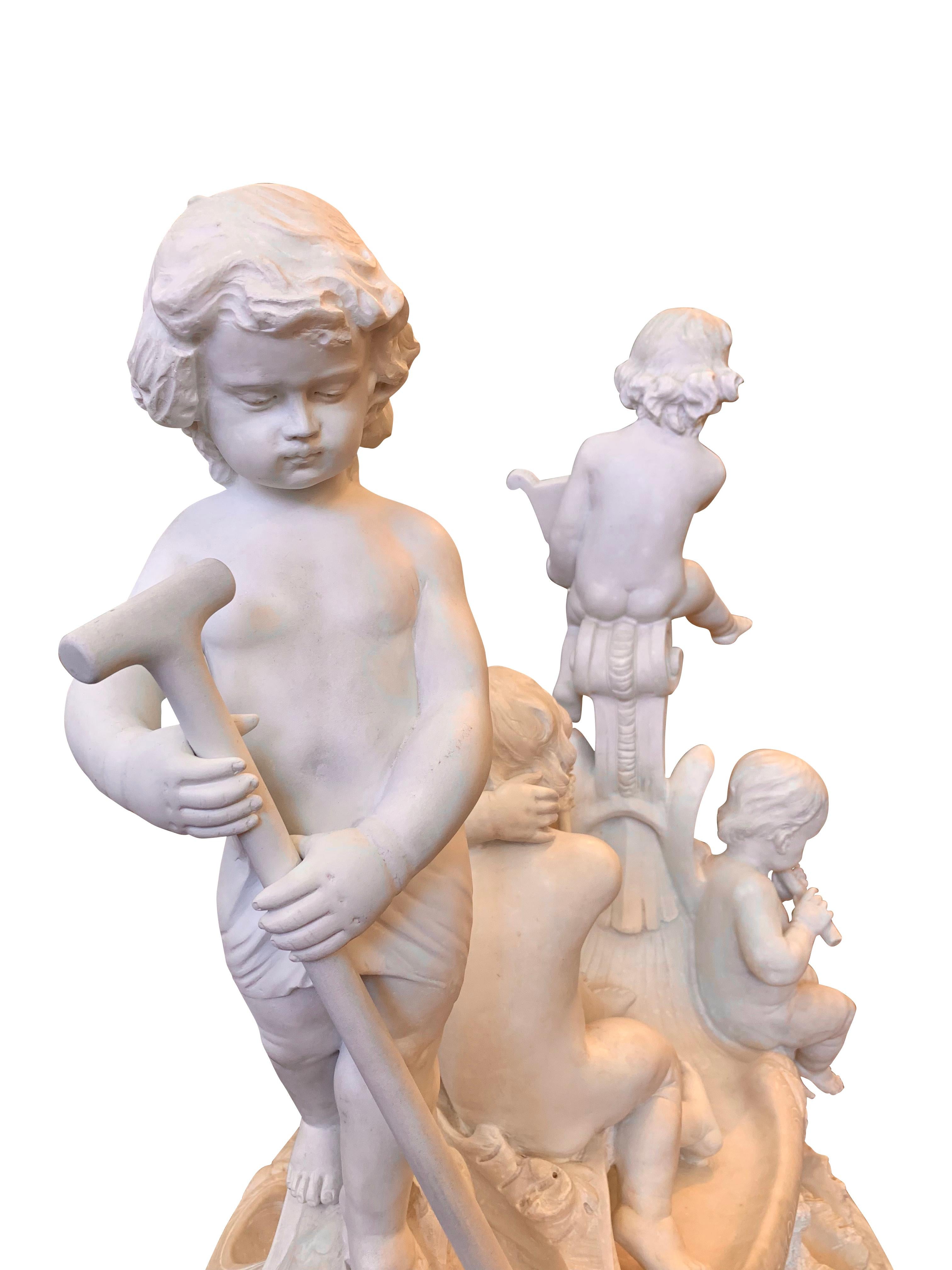 Grande sculpture en marbre du 19ème siècle, « Le bateau d'amour » en vente 1