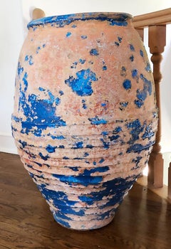 Large 19th-Century Mediterranean Olive Oil Jar Made in Terracotta & Indigo Glaze