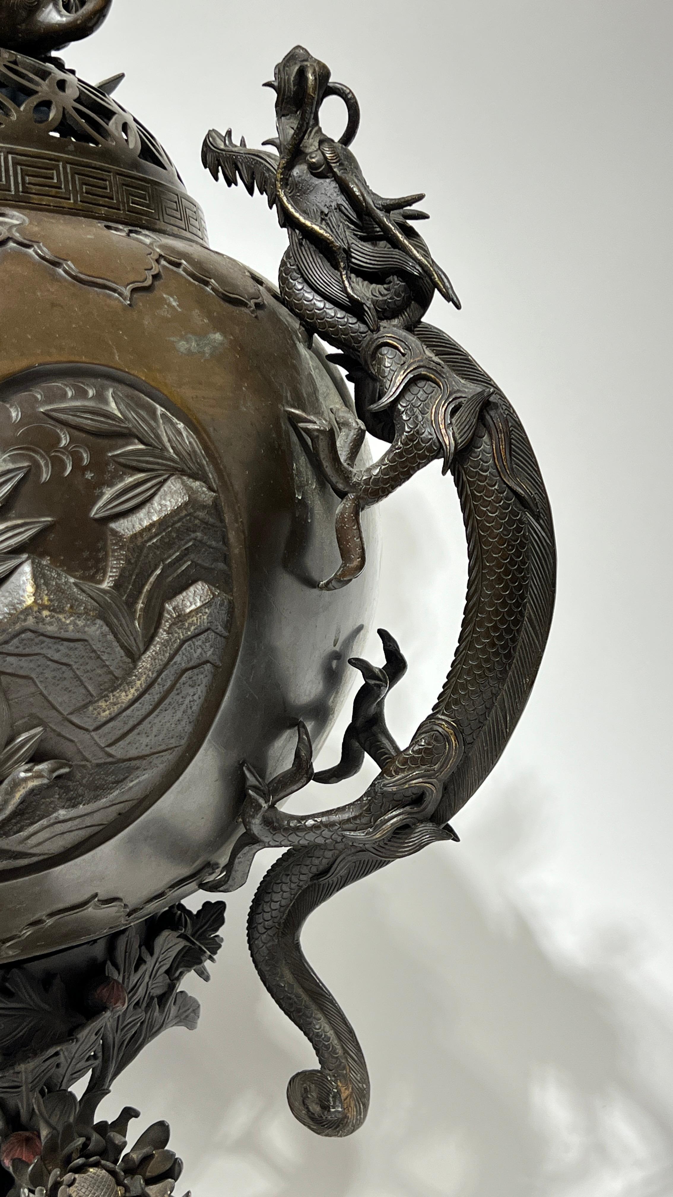 Large 19th Century Meiji Japanese Bronze Censer 7