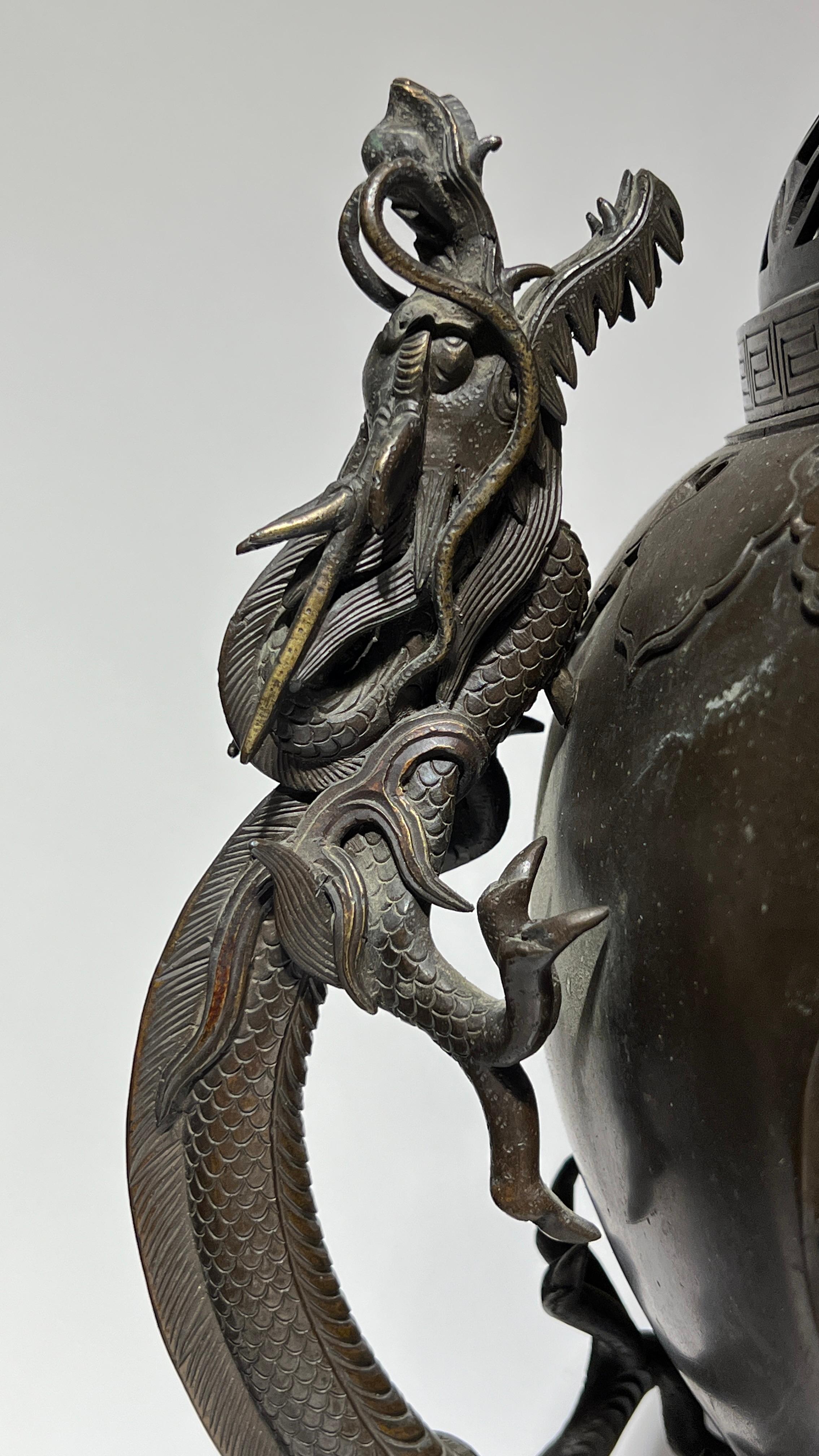 Large 19th Century Meiji Japanese Bronze Censer 8