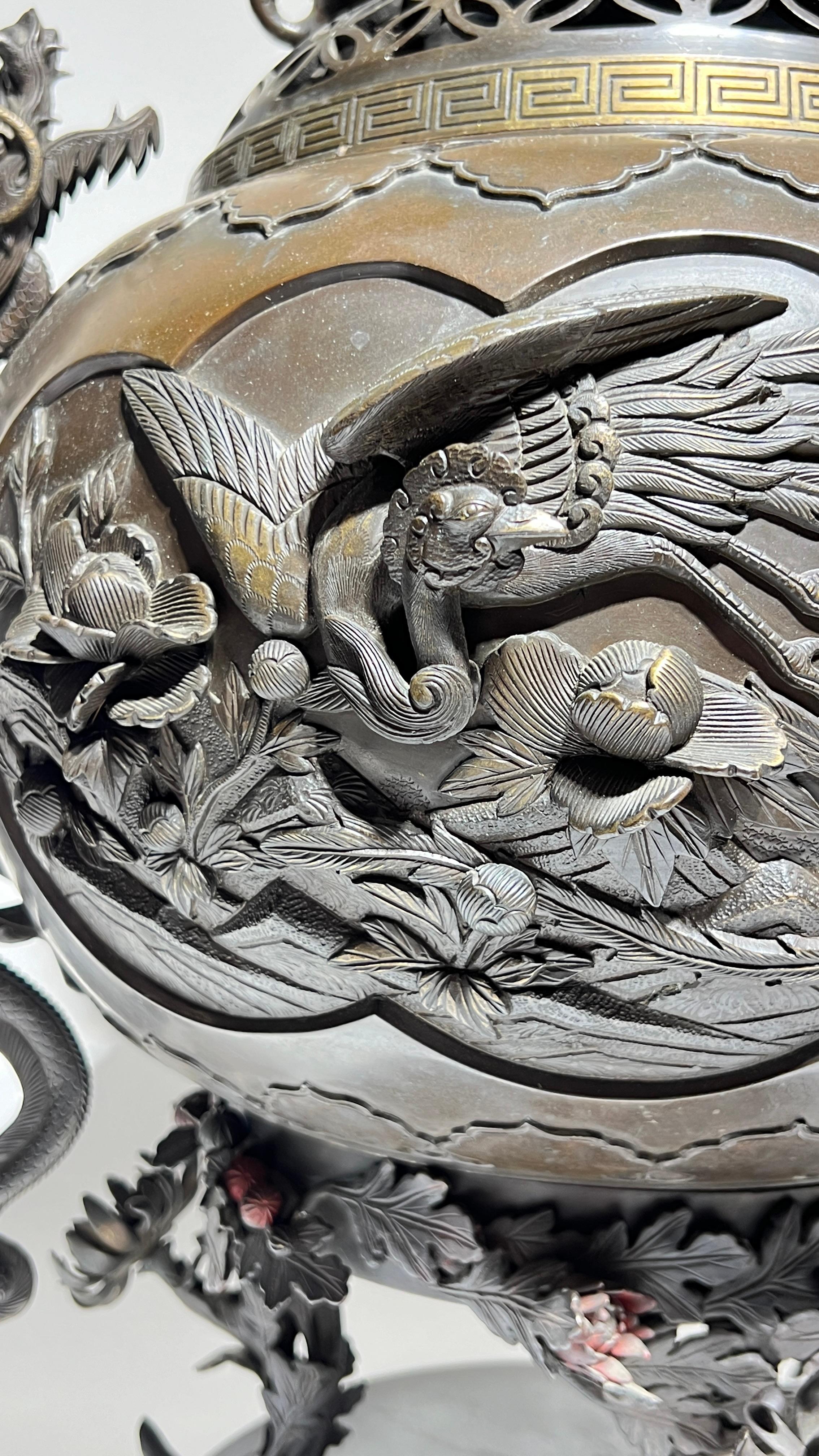 Large 19th Century Meiji Japanese Bronze Censer 11