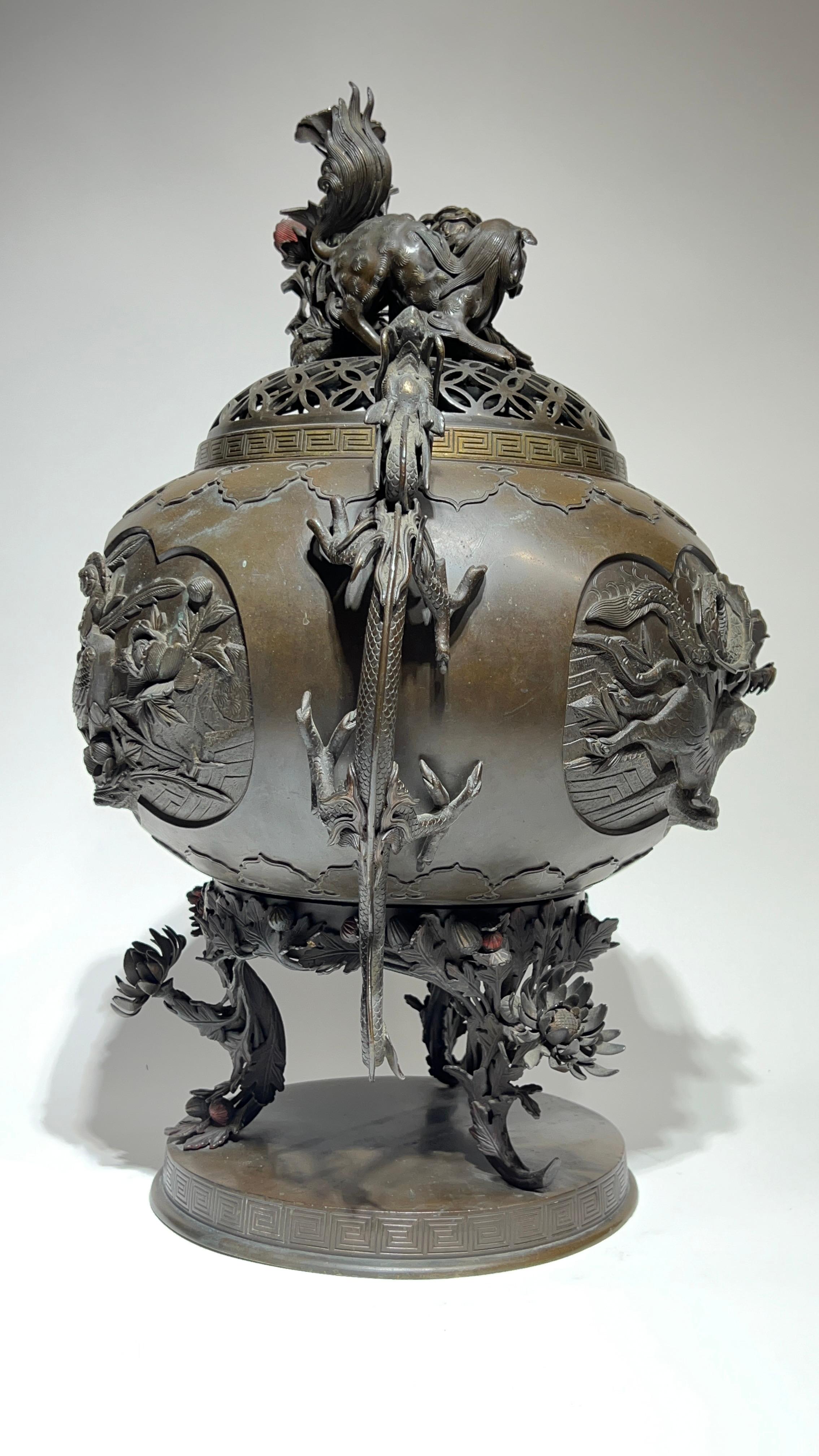 Large 19th Century Meiji Japanese Bronze Censer 12