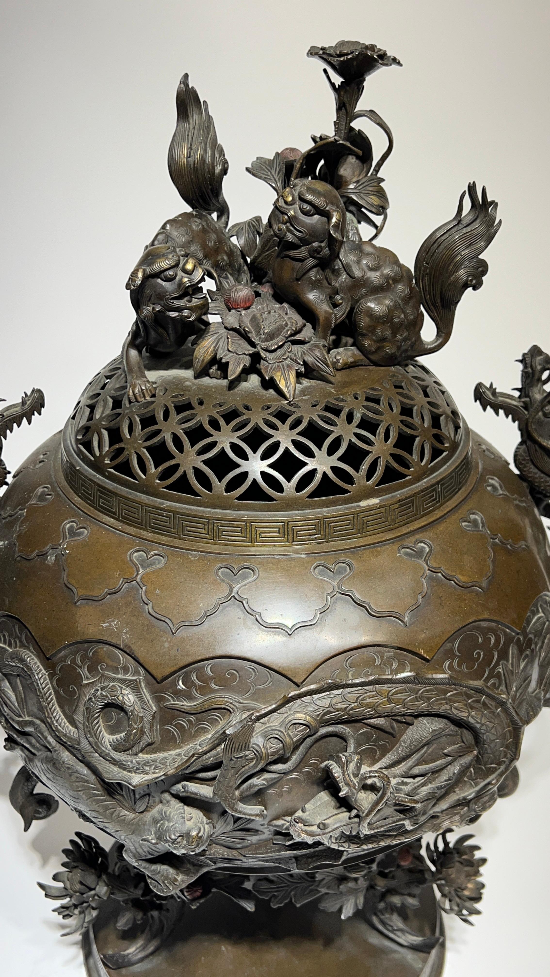 Patinated Large 19th Century Meiji Japanese Bronze Censer
