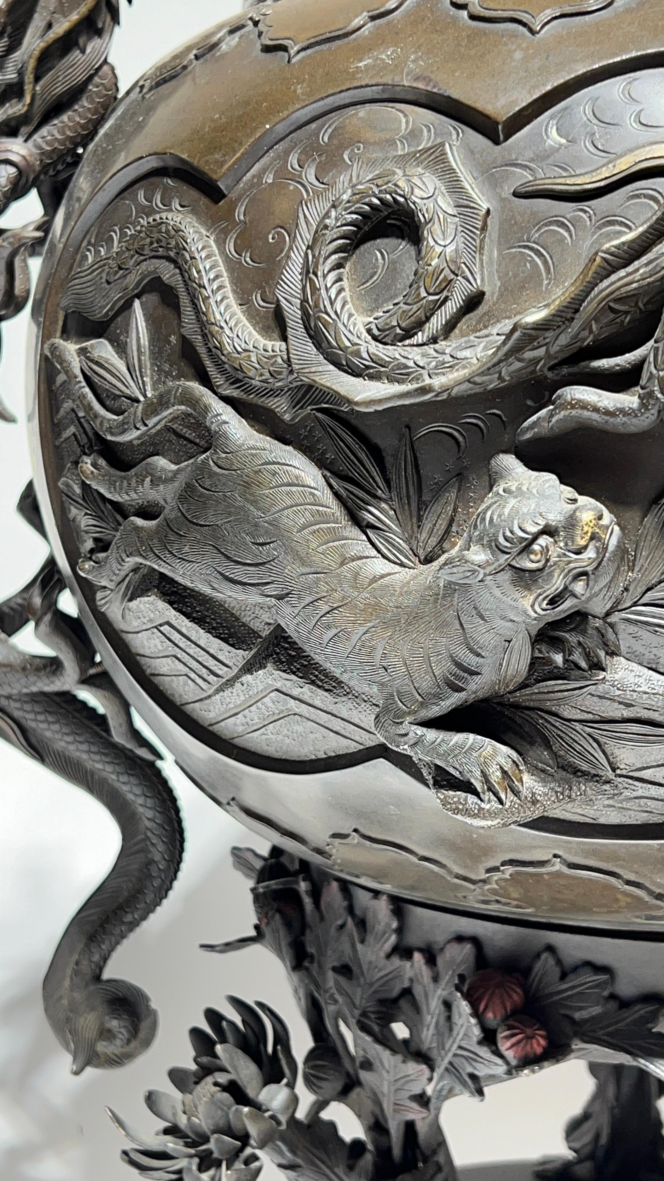 Large 19th Century Meiji Japanese Bronze Censer 2