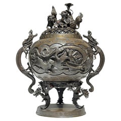 Large 19th Century Meiji Japanese Bronze Censer
