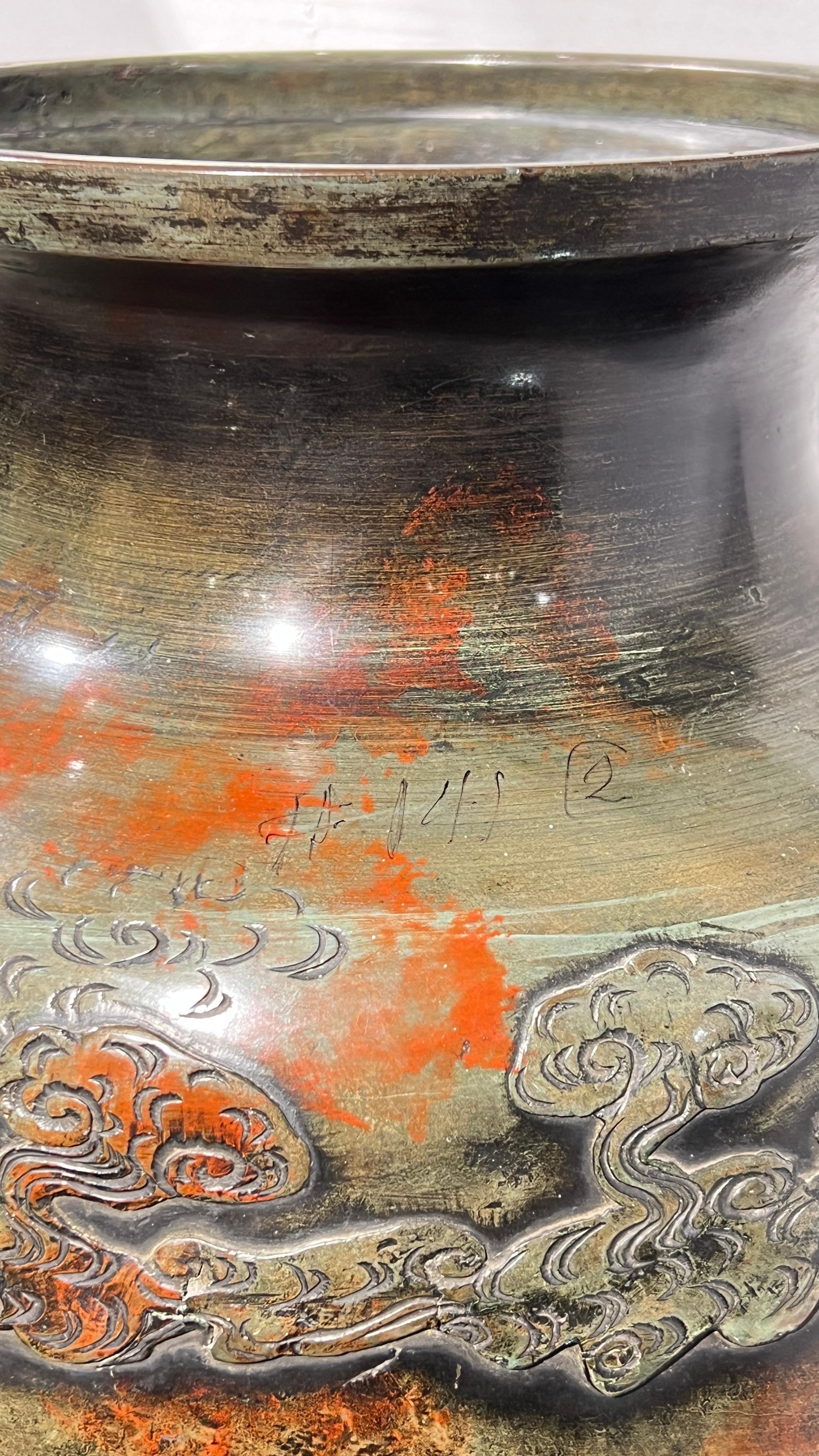Large 19th Century Meiji Japanese Patinated Bronze Vase For Sale 9