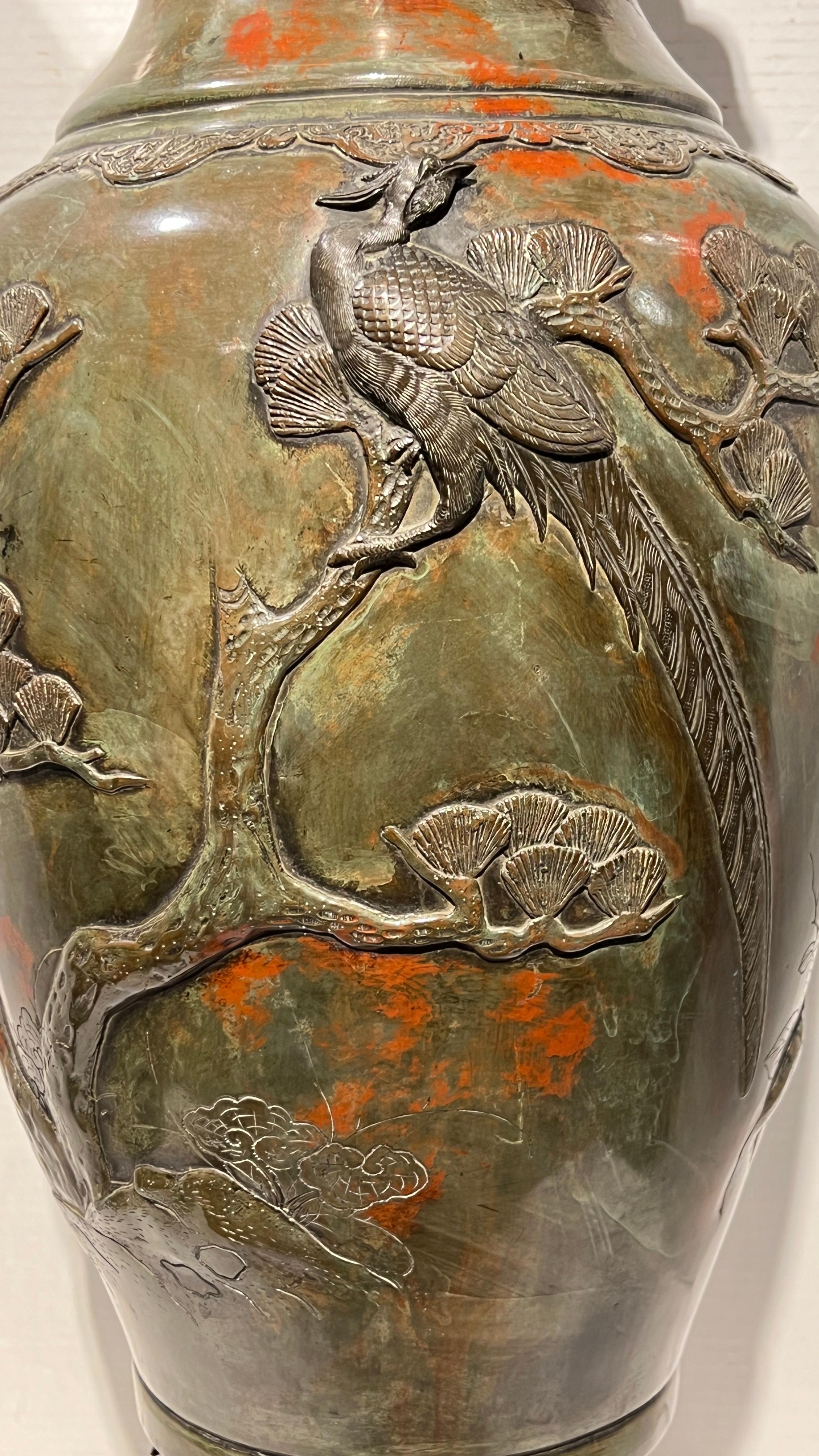 Large 19th Century Meiji Japanese Patinated Bronze Vase For Sale 10