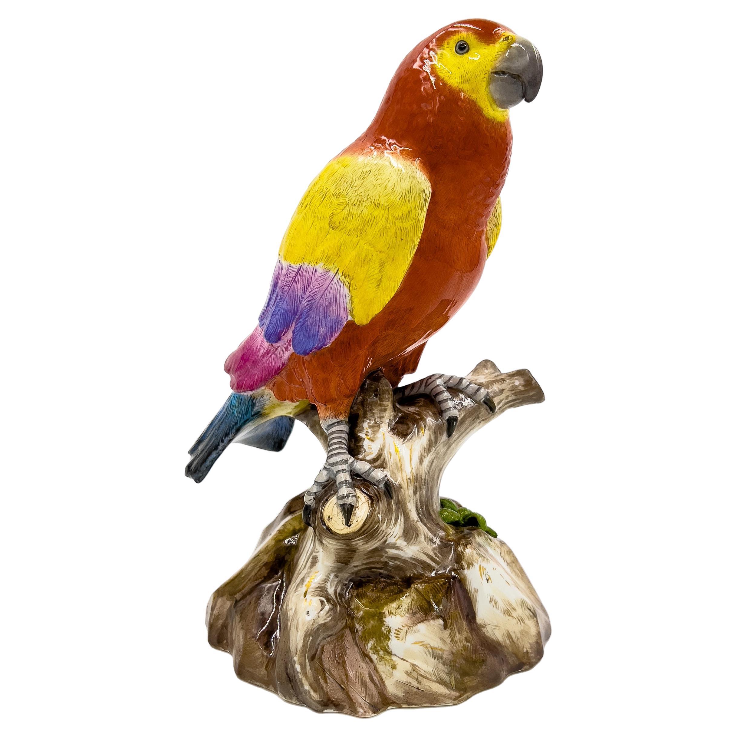 Grande figurine de perroquet multicolore de Meissen du 19ème siècle  en vente