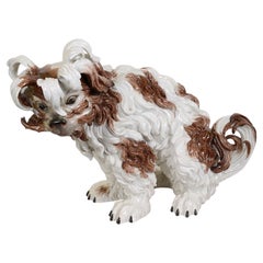 Grande cane bolognese in porcellana di Meissen del XIX secolo. Alto 37 cm