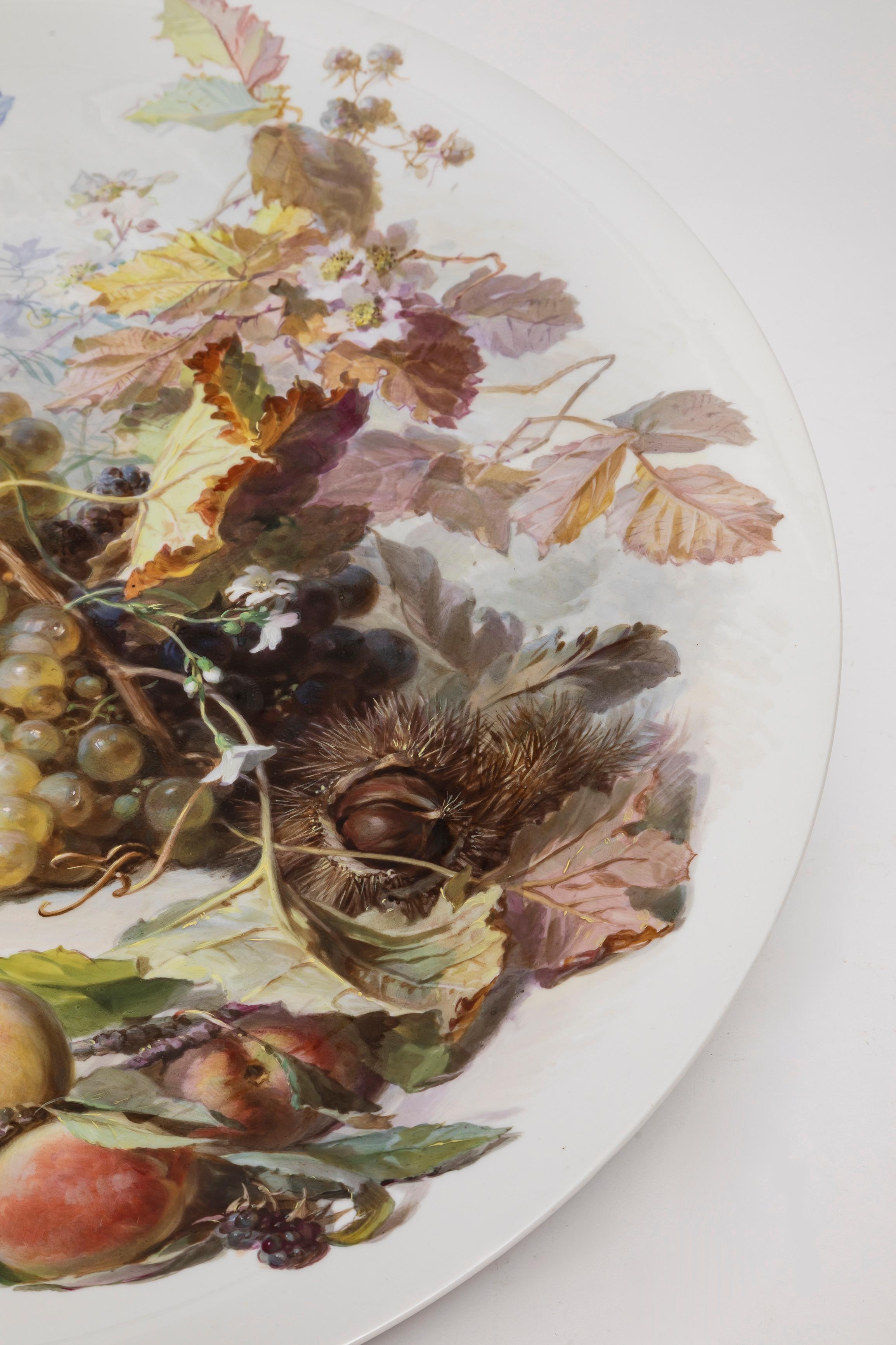 German Large 19th Century Meissen Porcelain Still Life Decorated Charger J.E Braunsdorf