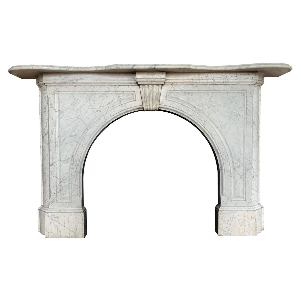 Large 19th Century Mid-Victorian Arched Carrara Marble Fireplace Surround For Sale