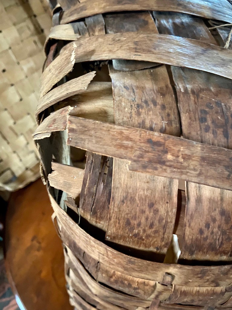 Large 19th Century Mi’kmaq Handwoven Feather Gathering Basket, Maine