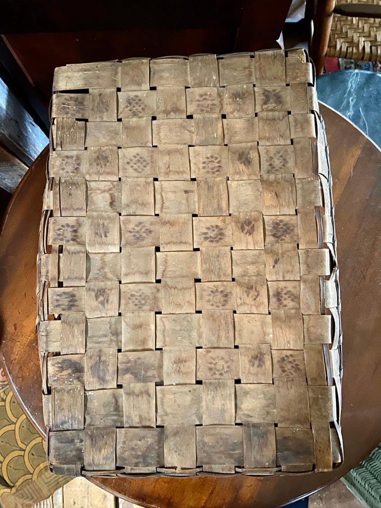 Large 19th Century Mi’kmaq Handwoven Feather Gathering Basket, Maine