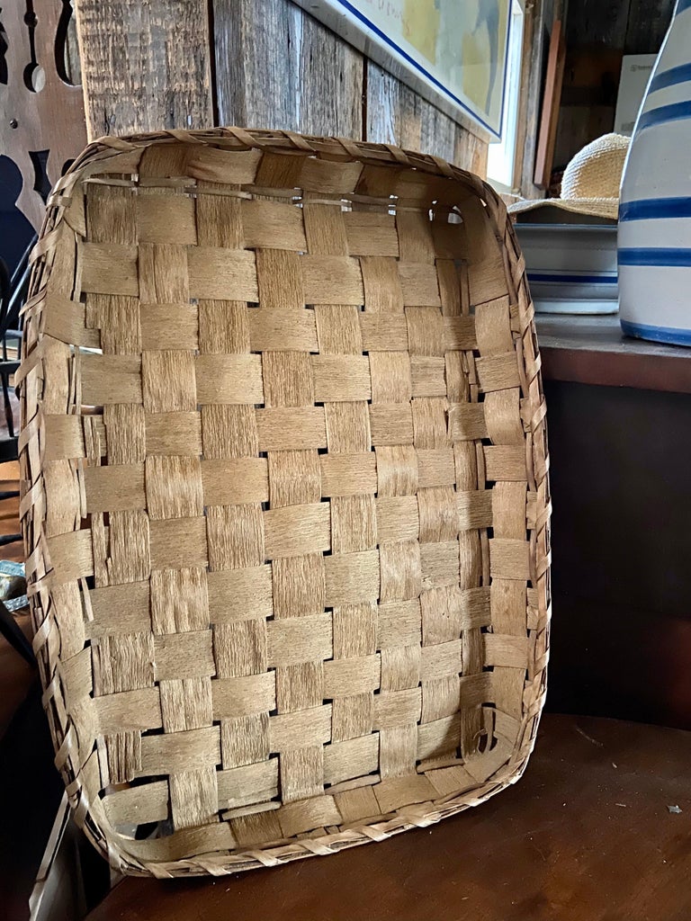 Large 19th Century Mi’kmaq Handwoven Feather Gathering Basket, Maine