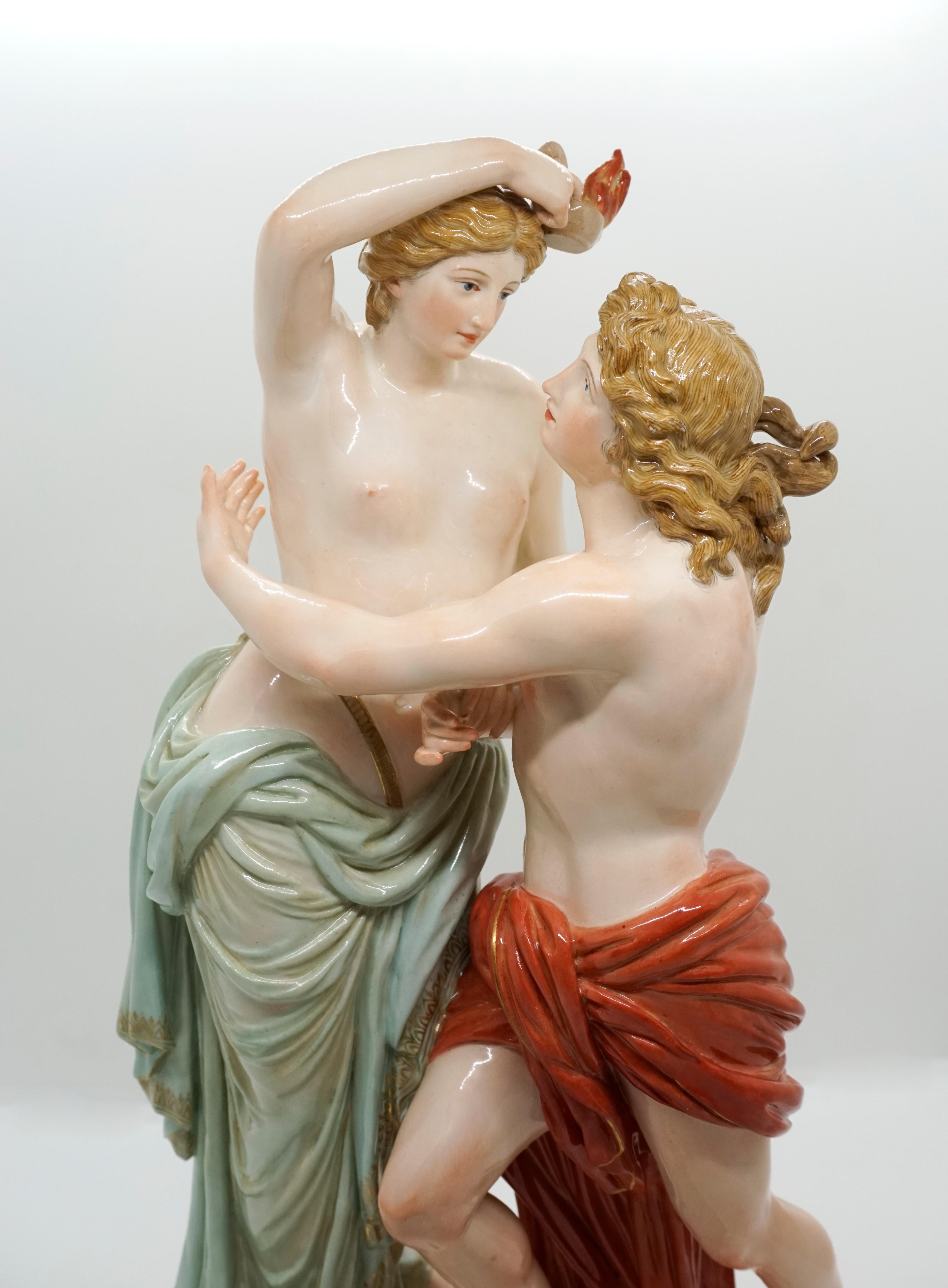 Hand-Painted Large 19th Century Mythological Meissen Group 'Hero and Leander' by Juechtzer