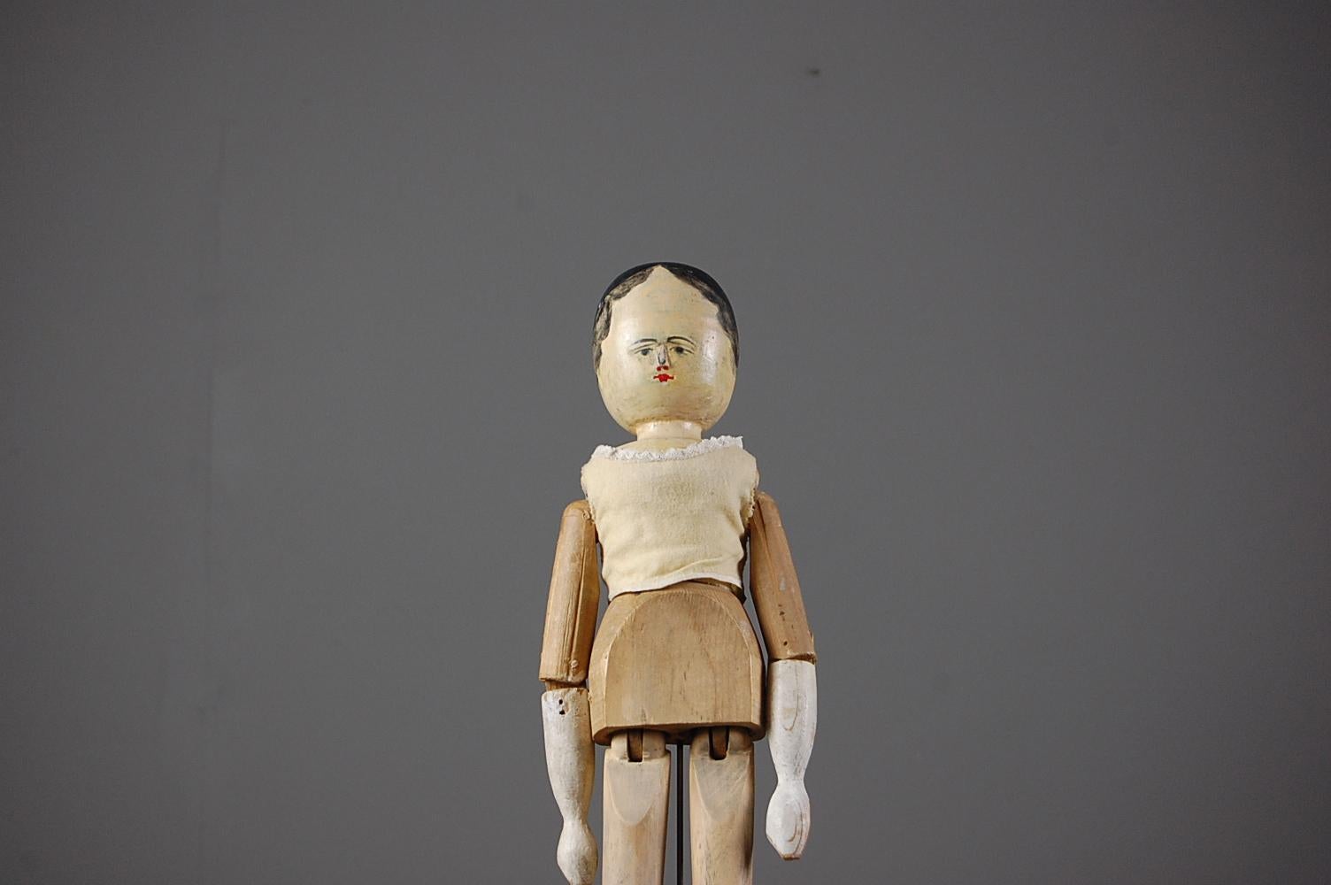 Large 19th Century Naive Grodnertal or Peg Doll 1