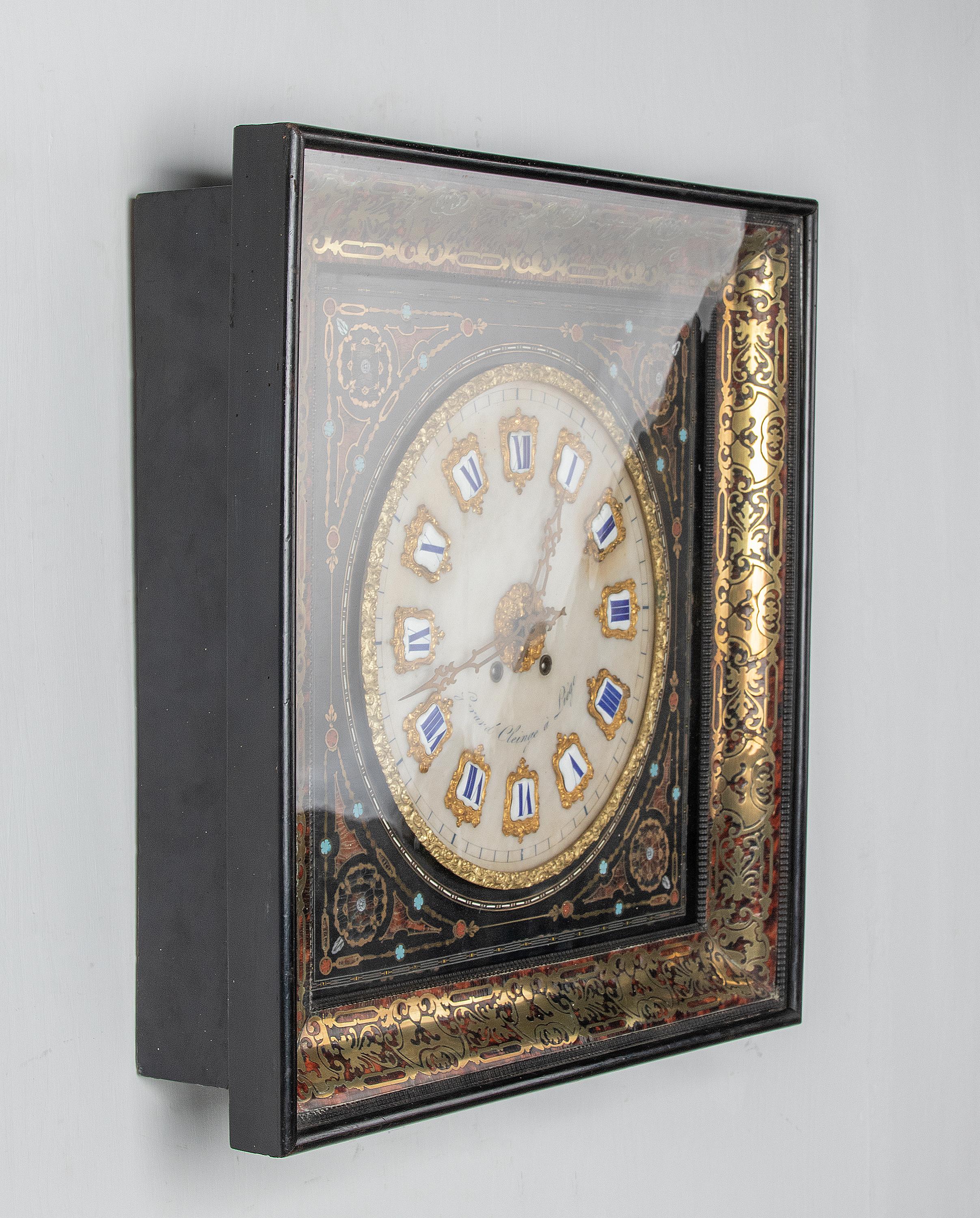 Belgian Large 19th Century Napoleon III Boulle Marquetry Wall Clock