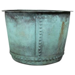 Large 19th Century Naturally Verdigris Copper Planter / Log Bin