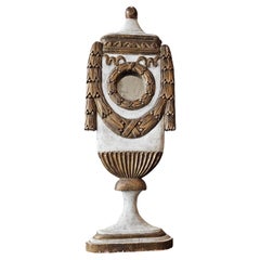 Large 19th Century Neoclassical Carved Painted Gilt Wood Mirrored Urn Statue