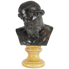 Large 19th Century Neoclassical Roman Bronze Bust of Saturn on Marble Base