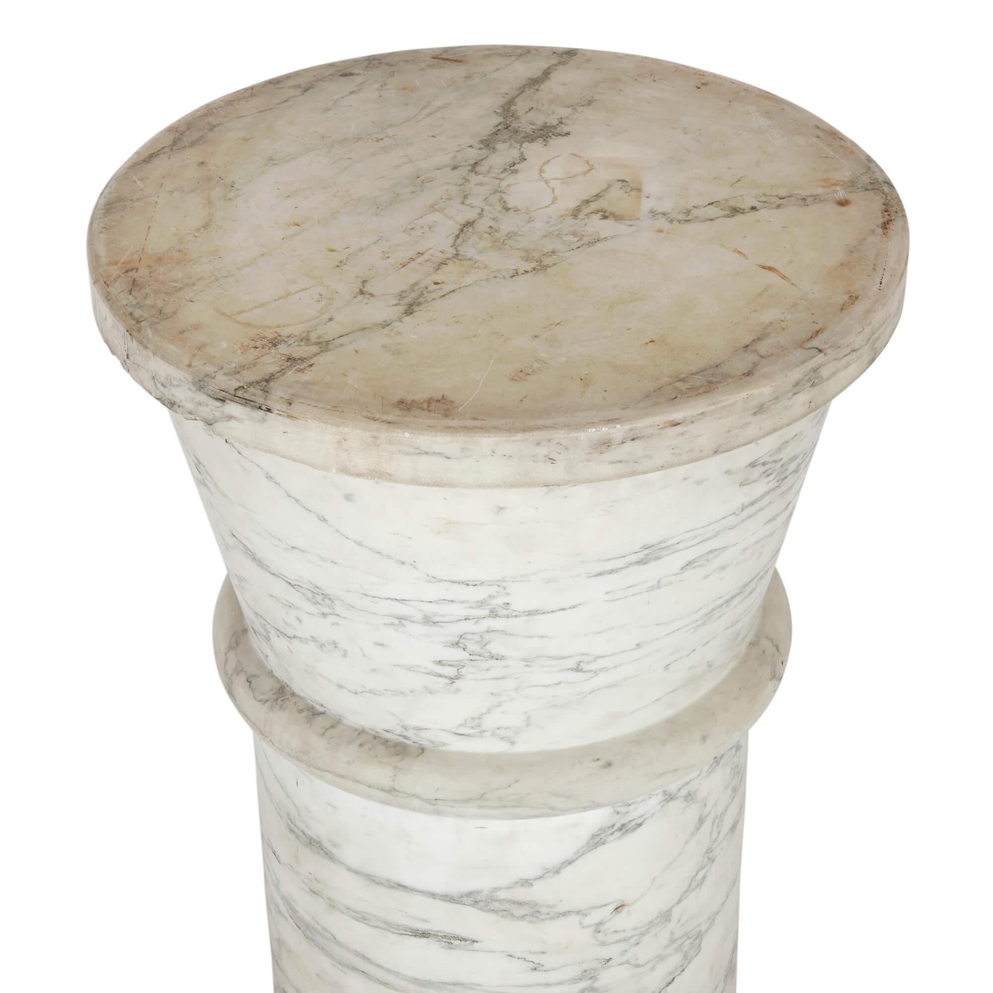 Carved Large 19th Century Neoclassical Style White Marble Pedestal For Sale