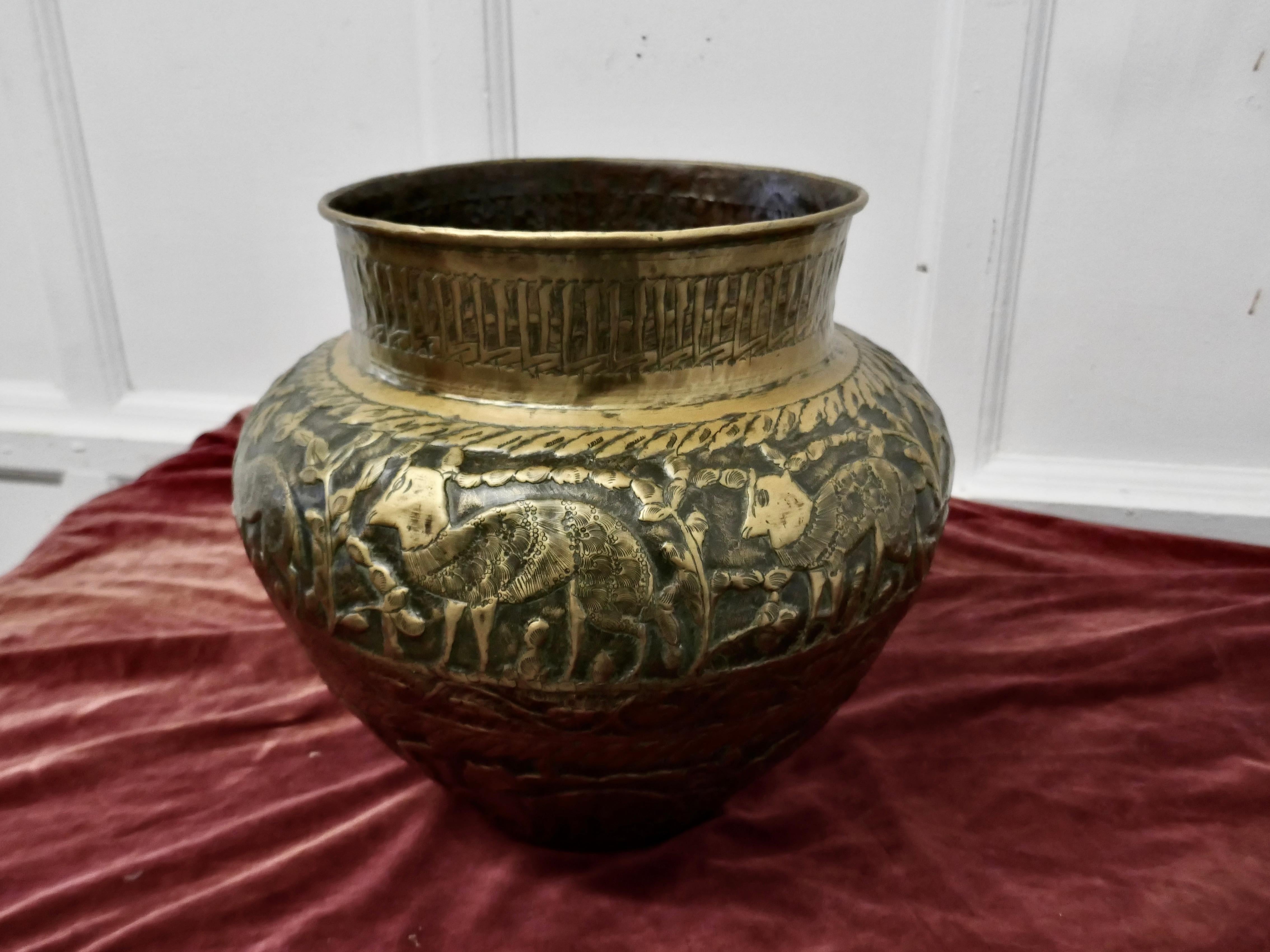 Anglo-Indian Large 19th Century North African Brass Jardinière Pot