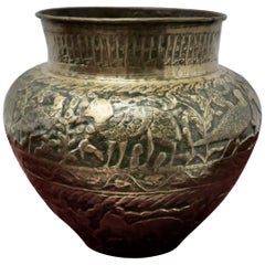 Antique Large 19th Century North African Brass Jardinière Pot