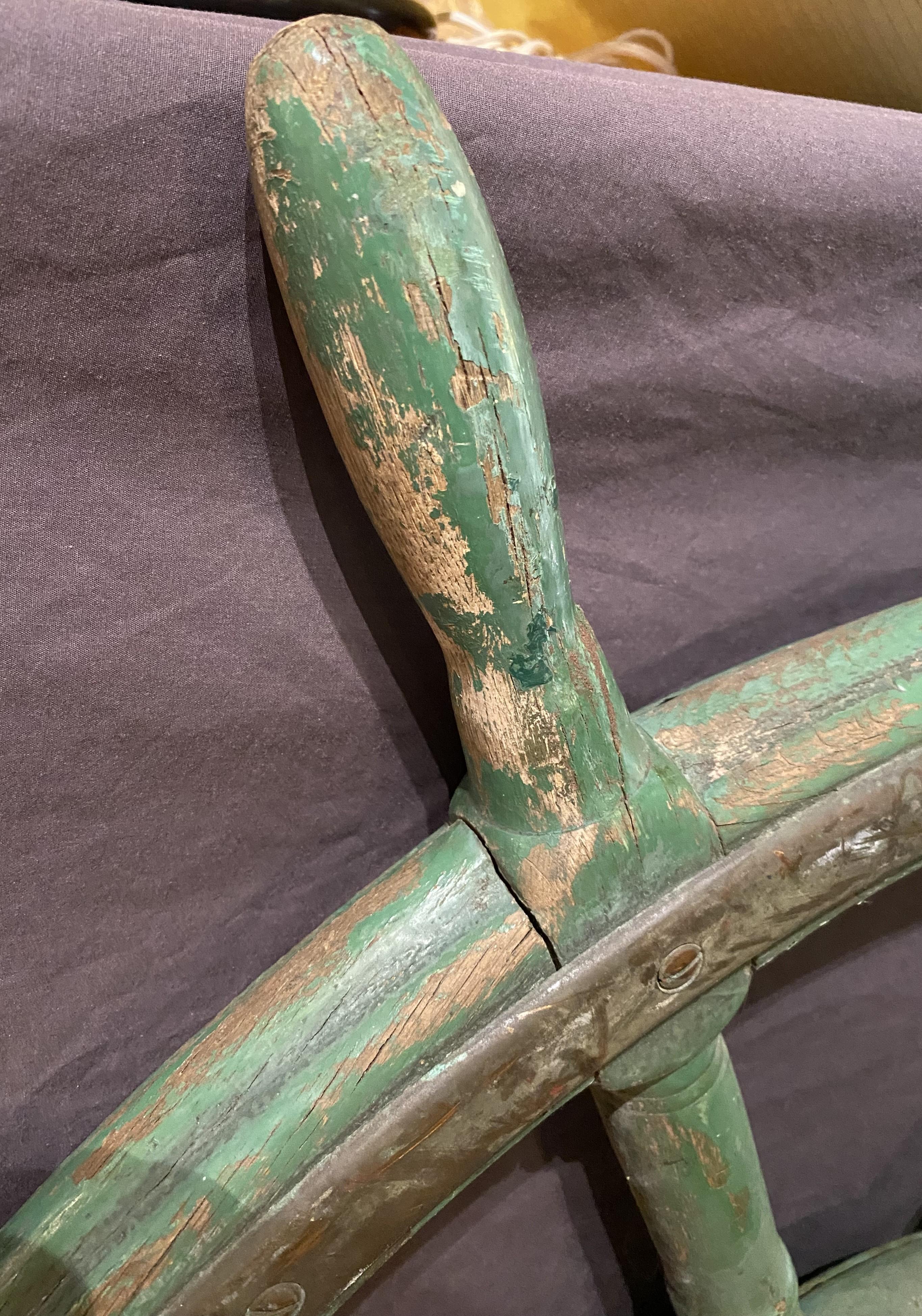 Large 19th Century Oak and Iron Ship’s Wheel in Green Paint For Sale 6