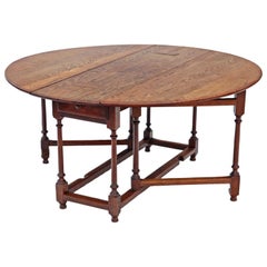 Antique Large 19th Century Oak Gate Leg Drop-Leaf Dining Table