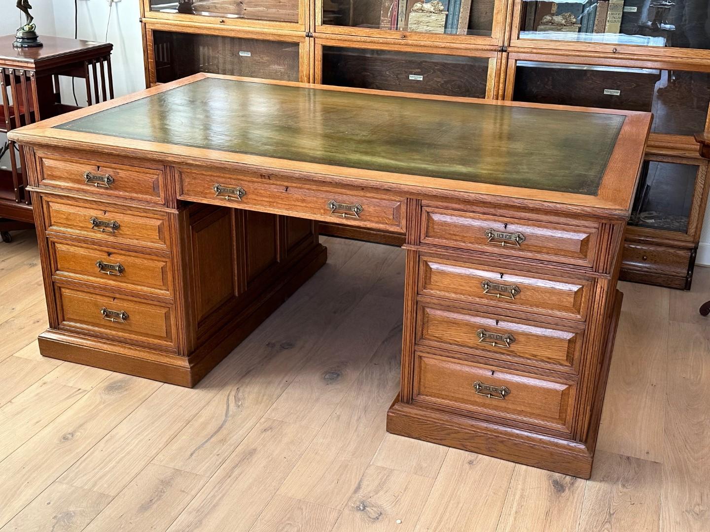 British Large 19th Century oak partner desk