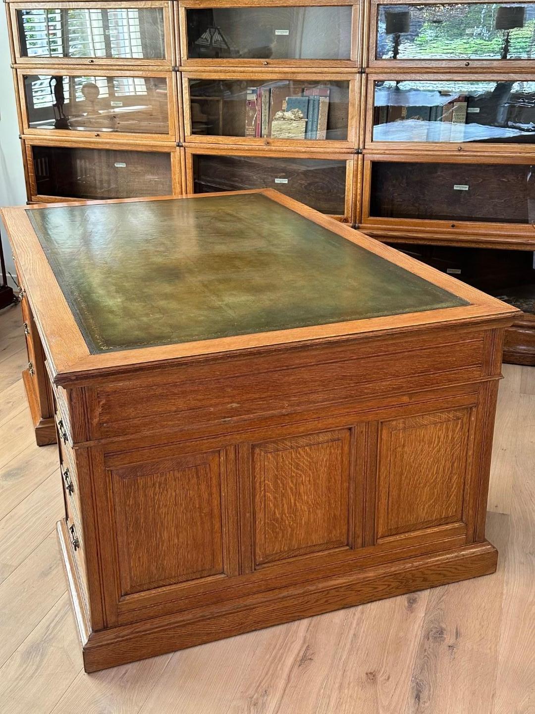 Large 19th Century oak partner desk 1