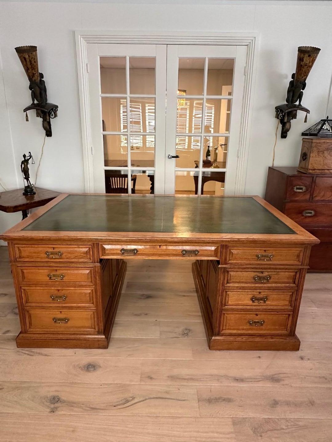 Large 19th Century oak partner desk 2