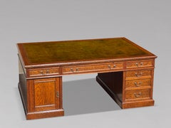 Large 19th Century Oak Pedestal Partners Desk