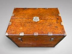 Large 19th Century Oak Travelling Silver Chest Storage Trunk