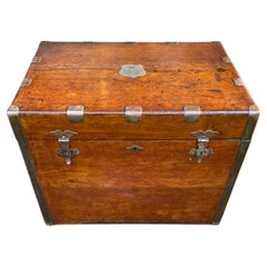 Large 19th Century Oak Travelling Silver Chest Storage Trunk