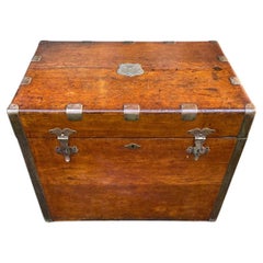 Antique Large 19th Century Oak Travelling Silver Chest Storage Trunk