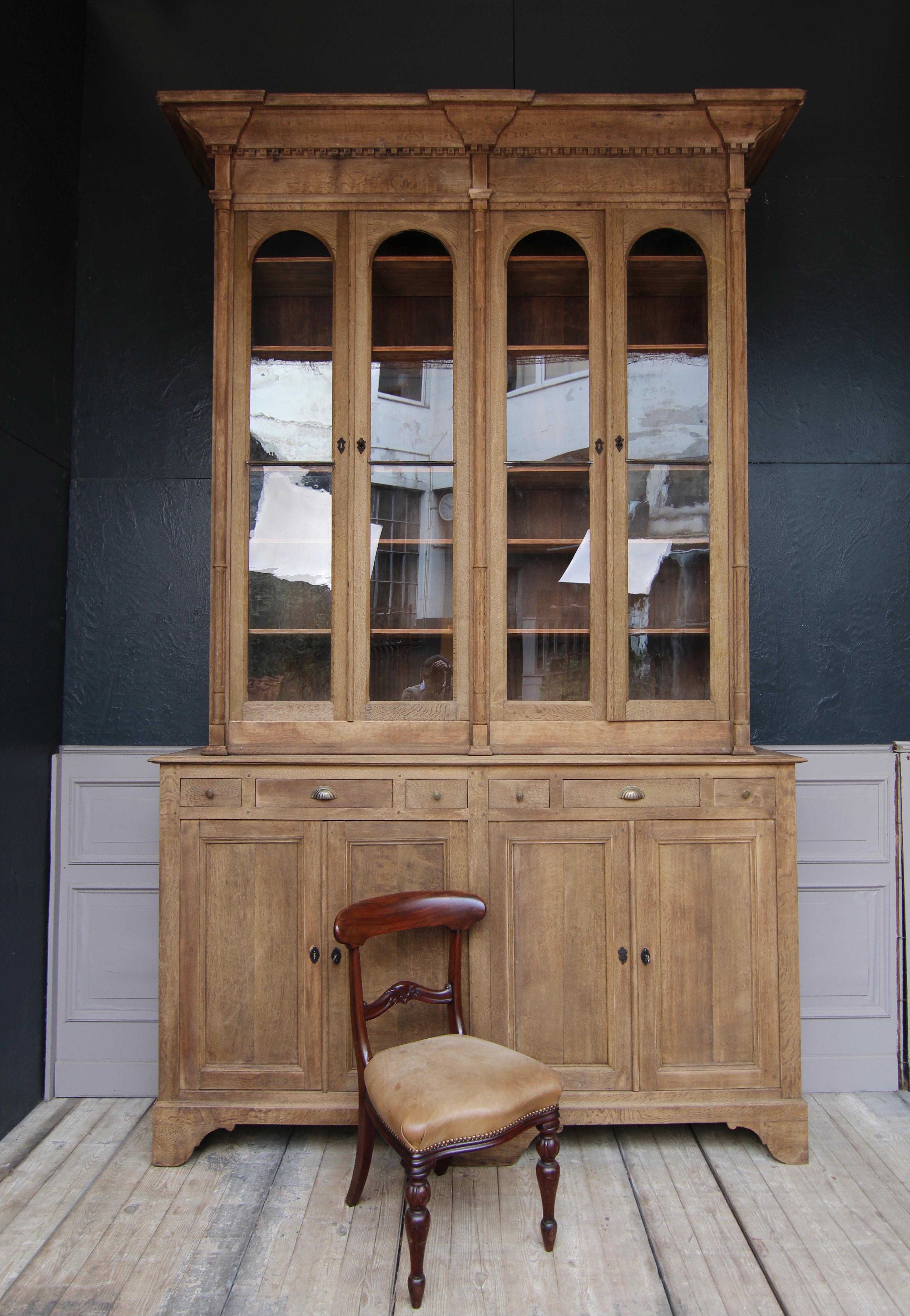 European Large 19th Century Oak Vitrine Cabinet or Bookcase