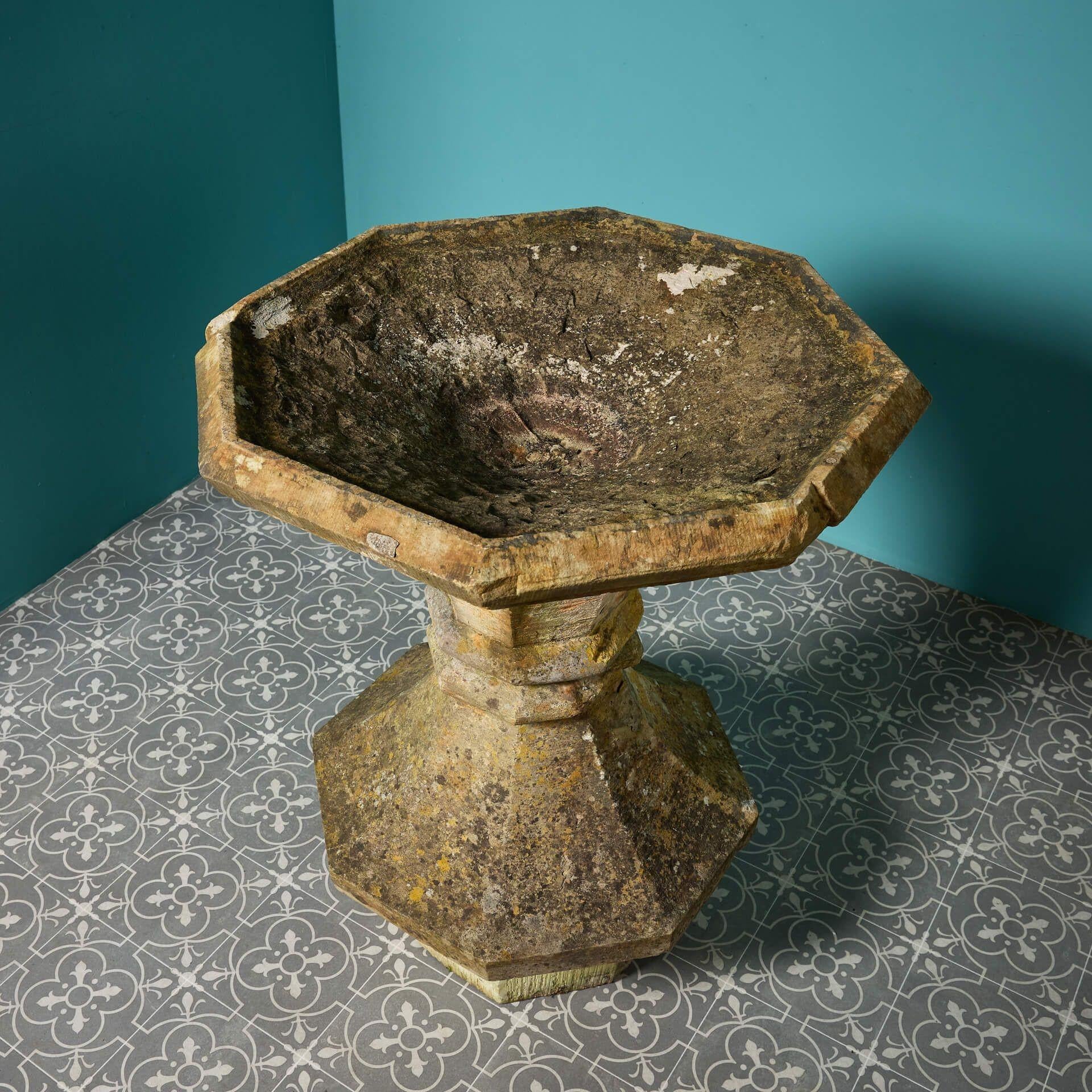 Victorian Large 19th Century Octagonal York Stone Bird Bath For Sale