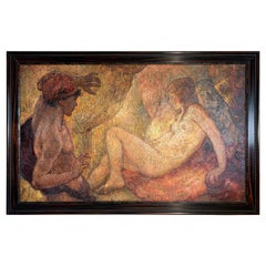 Large 19th Century Oil on Canvas Depicting Orpheus and Eurydice